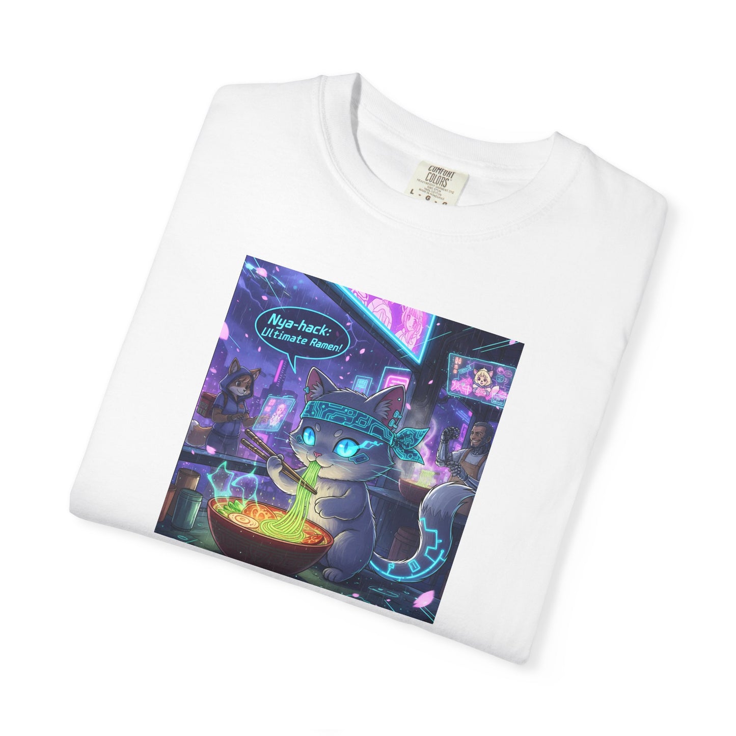 Cyberpunk Cat T-shirt | Neon Magic Potion Street Scene