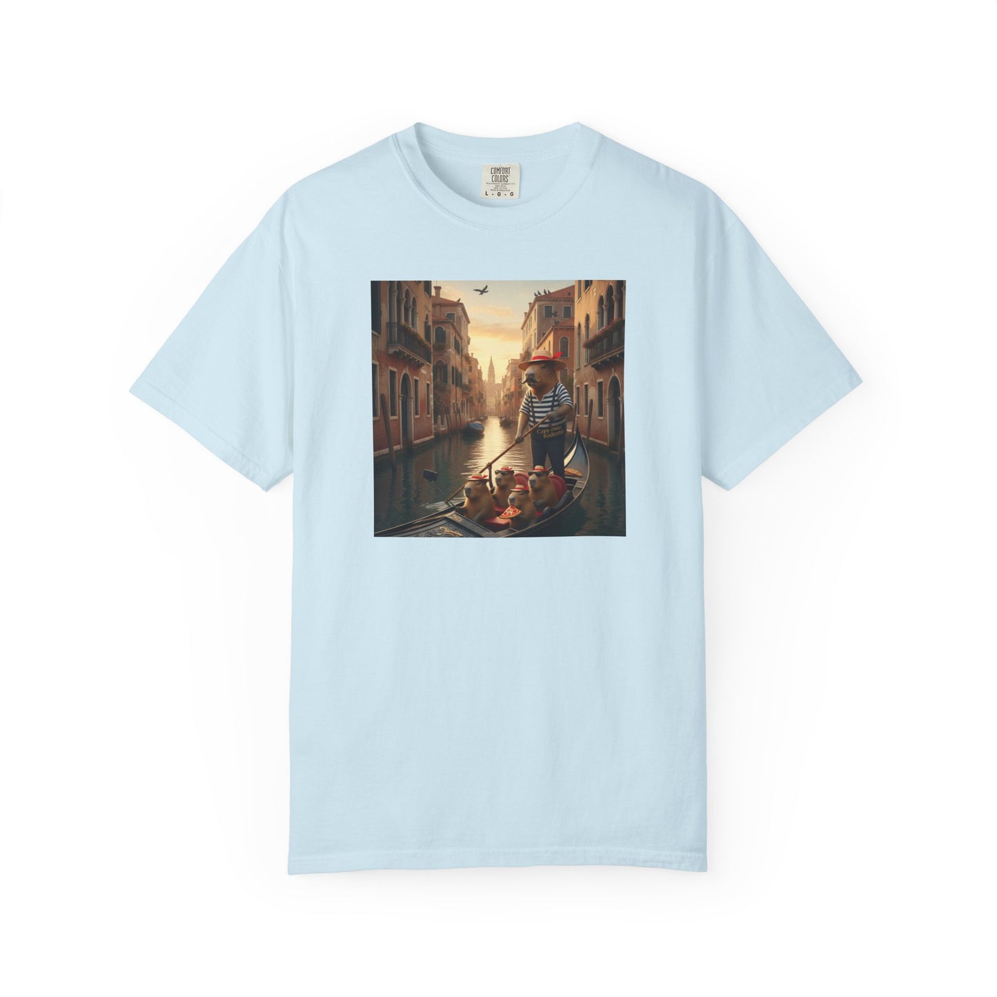Capybara Venice Gondola Sunset T-shirt | Scenic Canal Travel Art