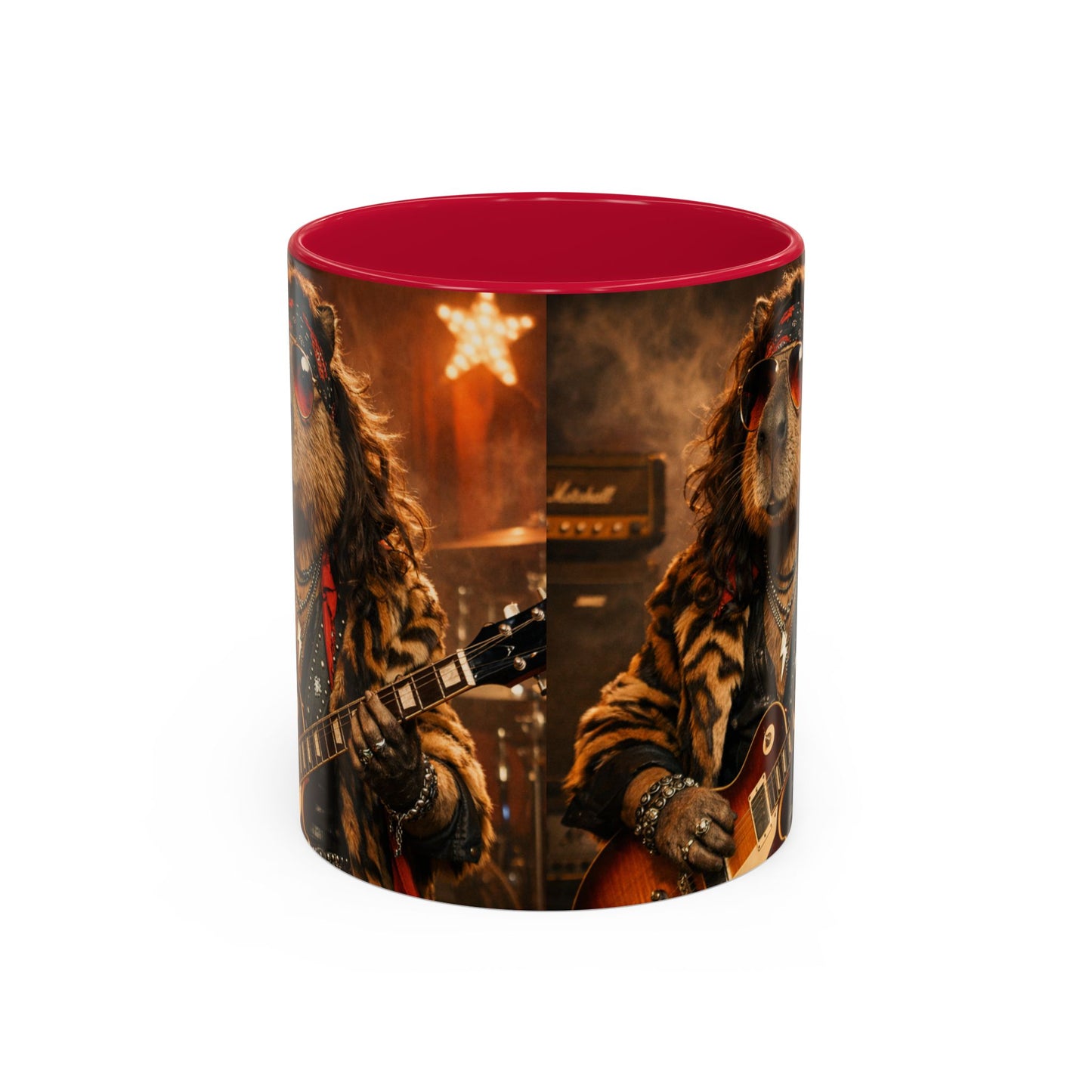 Rockstar Capybara with Guitar Mug | Color Accent Coffee Cup 11oz 15oz
