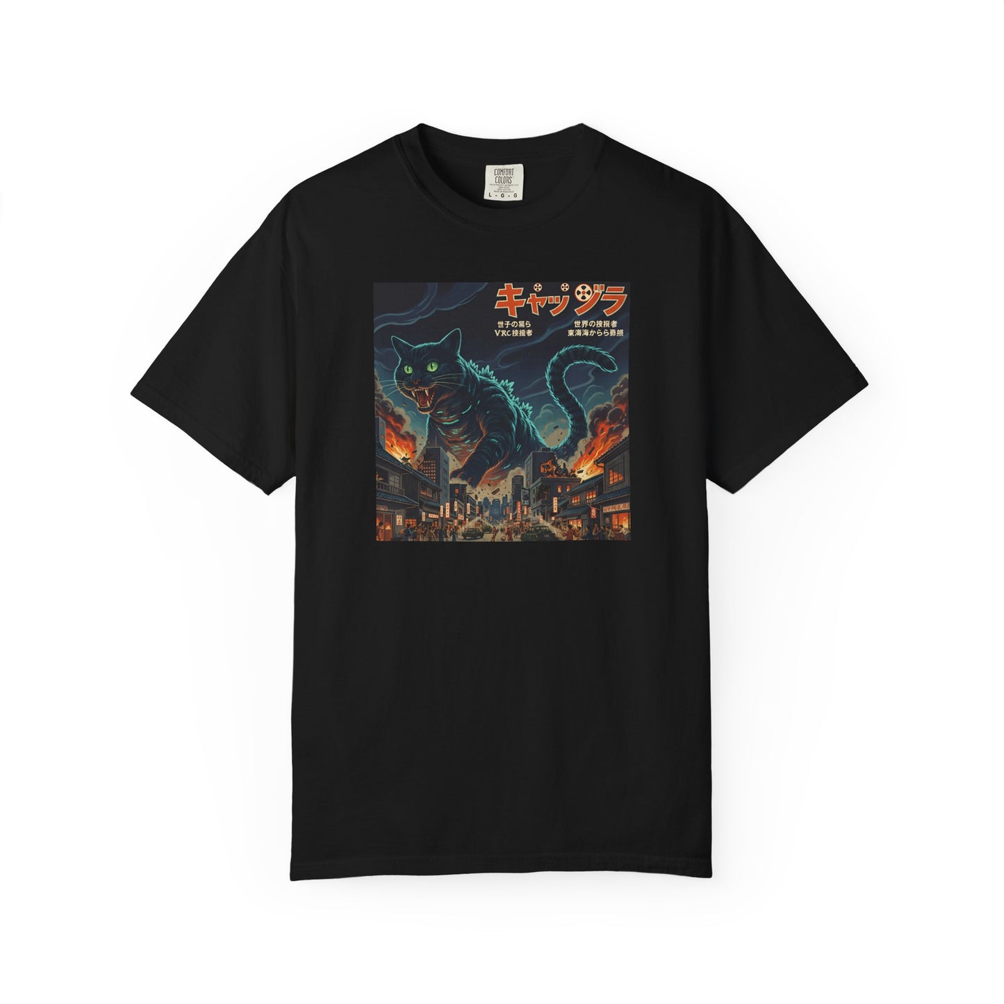 Giant Neon Cat Rampage T-Shirt | Retro City Kaiju Artwork