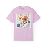 Hand-drawn Watercolor Floral Doodles T-shirt | Linocut & Embroidery Texture