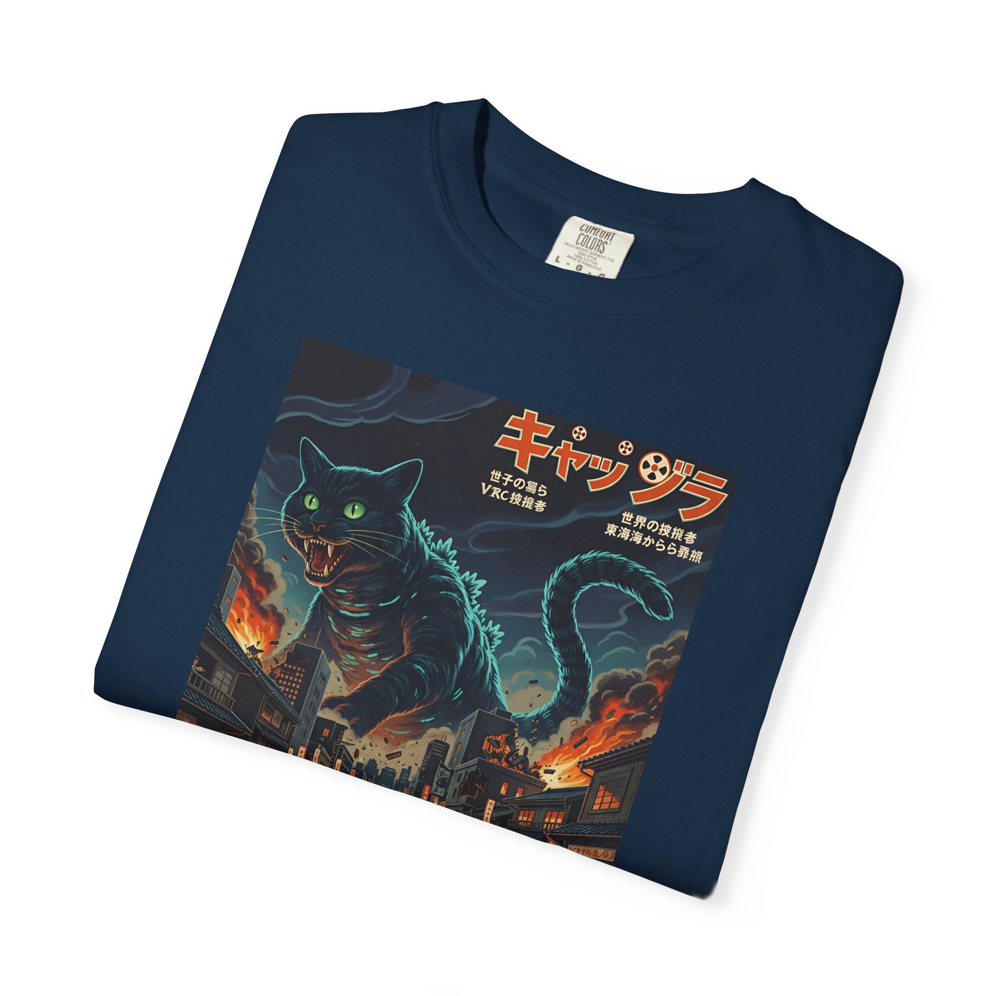 Giant Neon Cat Rampage T-Shirt | Retro City Kaiju Artwork