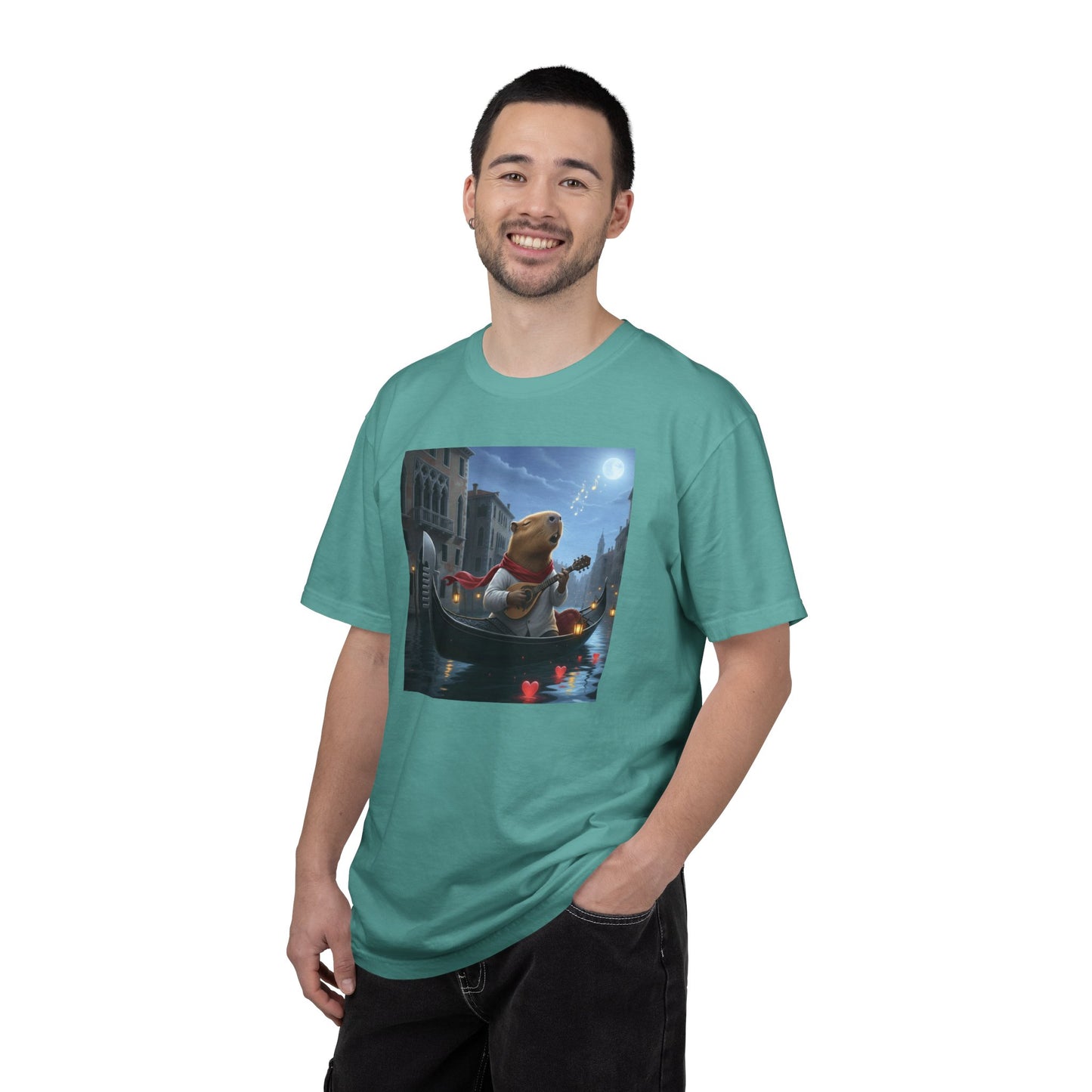 Capybara Gondolier Venice Night T-shirt | Romantic Venetian Canal Illustration