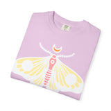 Celestial Moth T-shirt | Pink Yellow Moth with Crescent Moon