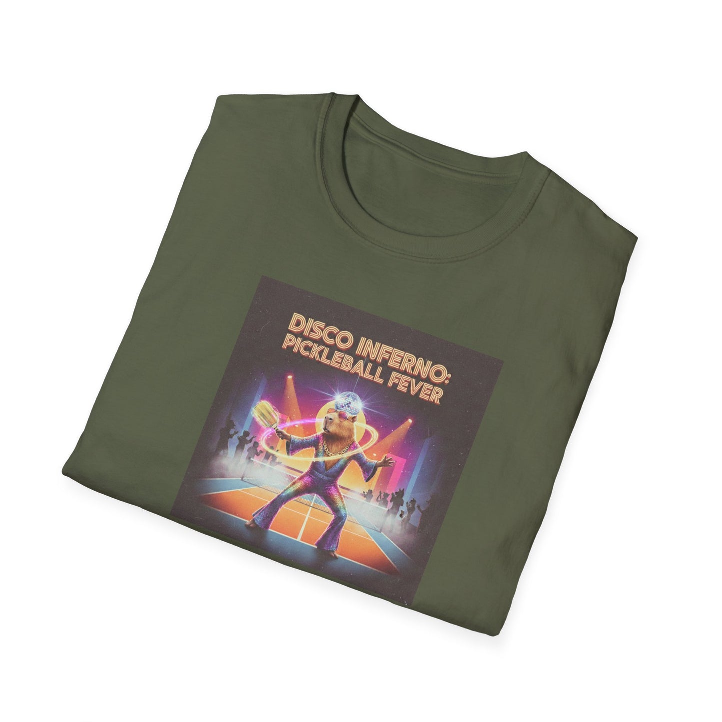 Disco Inferno Capybara Pickleball Fever T-Shirt | Retro 70s Dance Court Graphic
