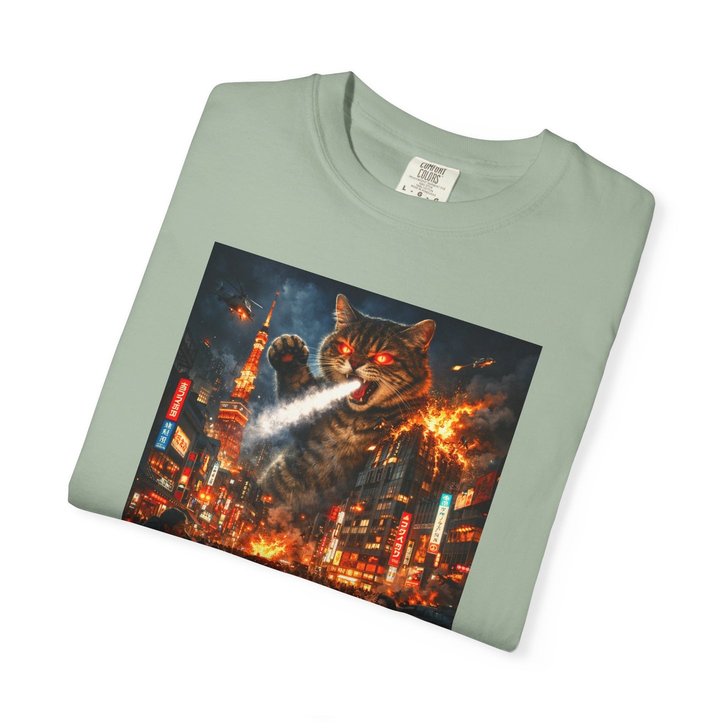 Giant Catzilla Kaiju Rampage T-Shirt | Neon City Monster Battle
