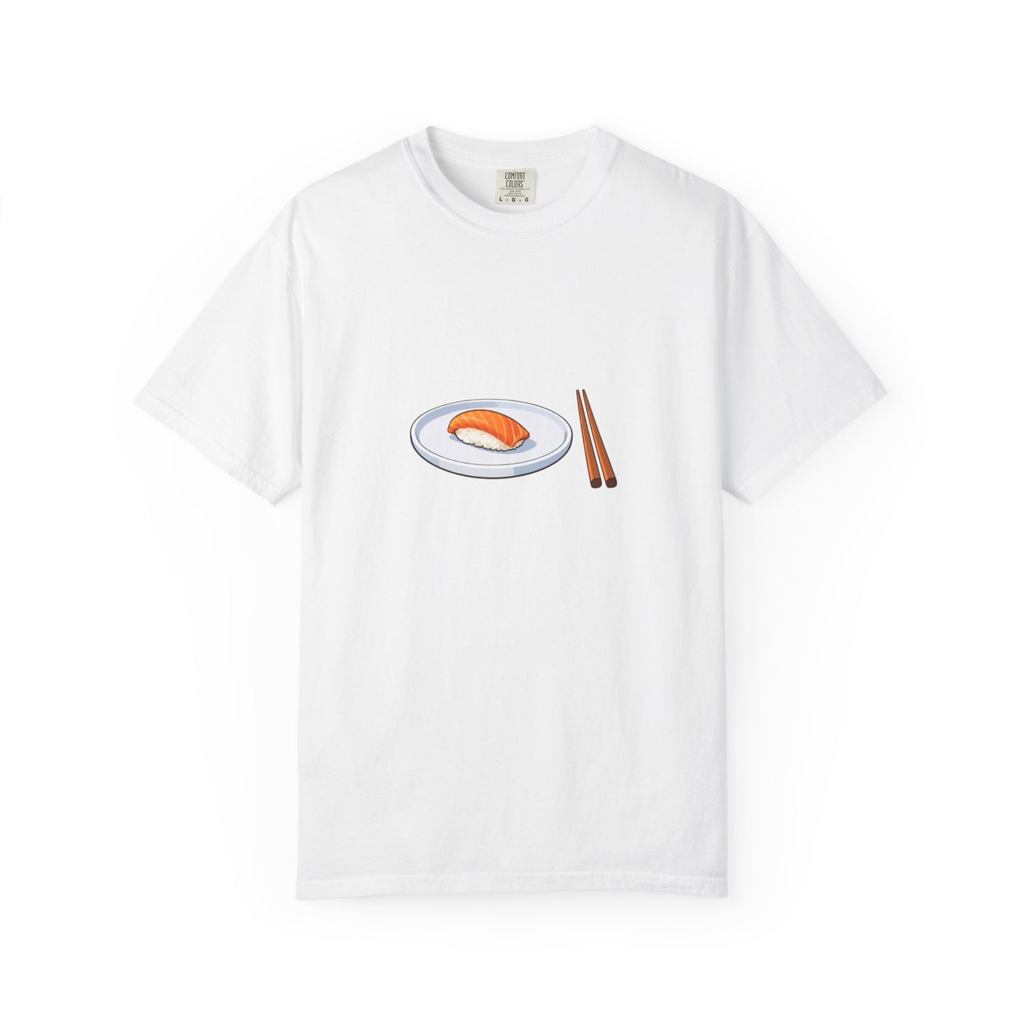 Salmon Nigiri Sushi plate with chopsticks T-shirt | sushi tee