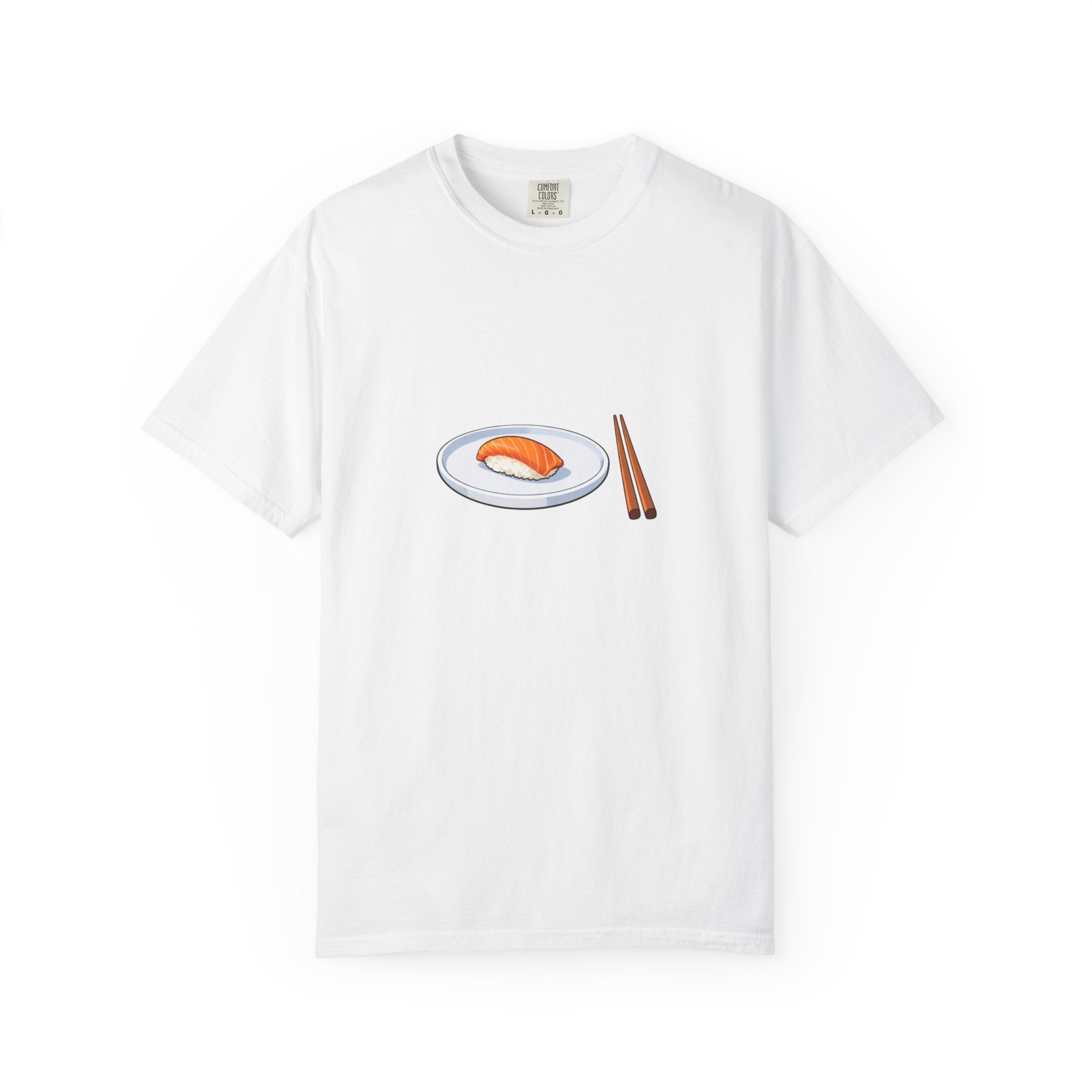 Salmon Nigiri Sushi plate with chopsticks T-shirt | sushi tee