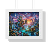 Ethereal Celestial Castle Fantasy Art Print | Dreamy Whimsical Landscape Poster | Vibrant Magical Realm Wall Decor