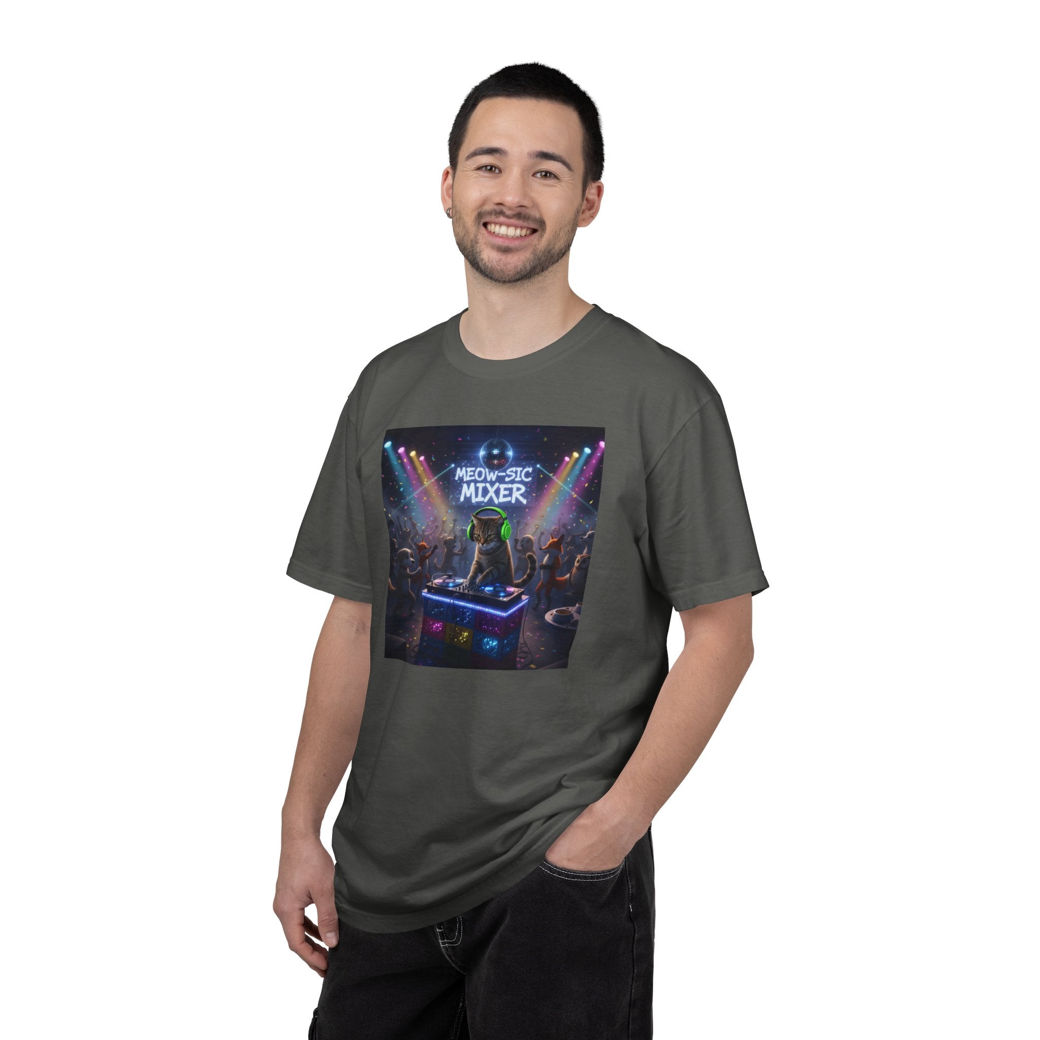 Melodic Mixer DJ Cat T-shirt | Neon Retro Music Party