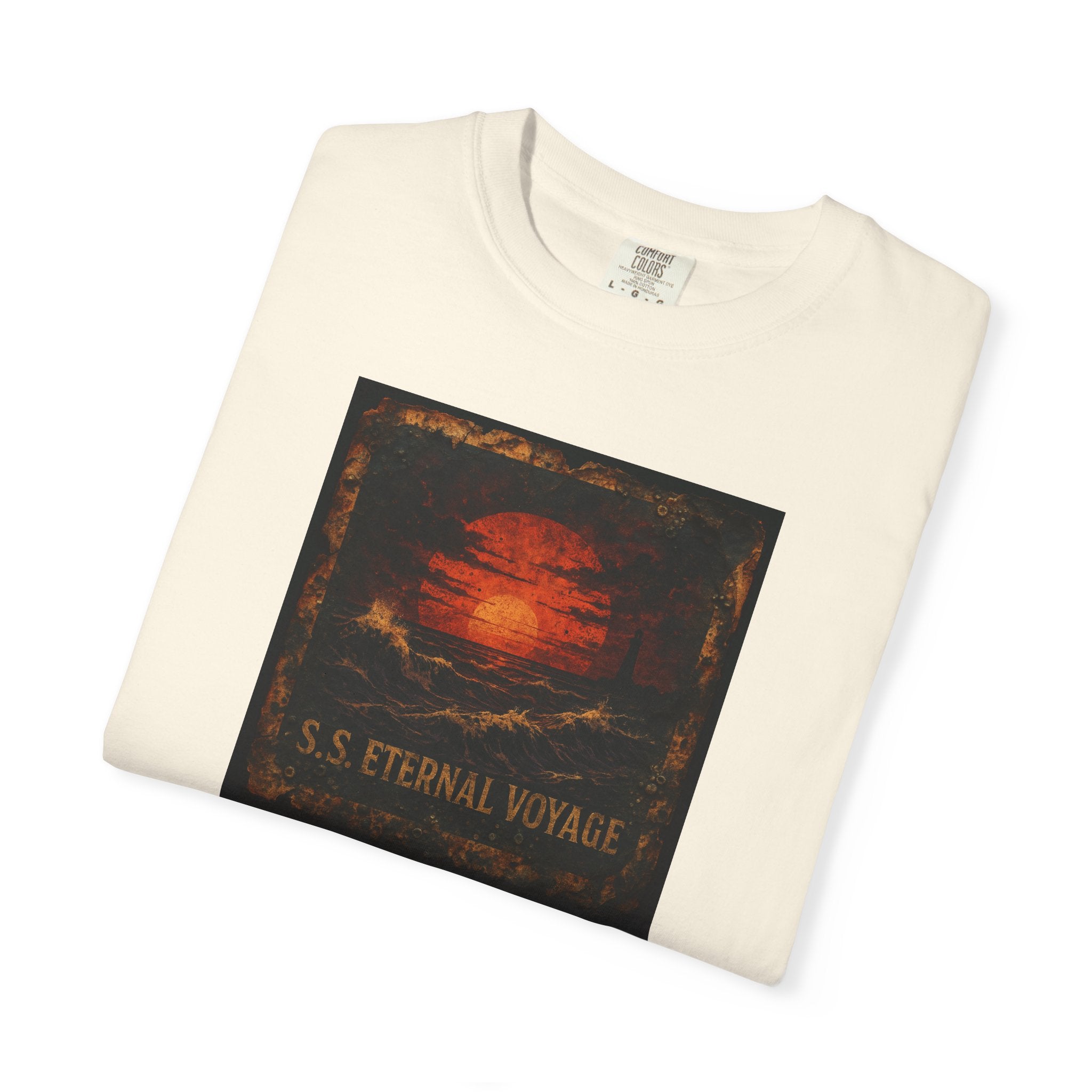 Eternal Voyage Sunset Illustration T-Shirt | Vintage Ocean Scene