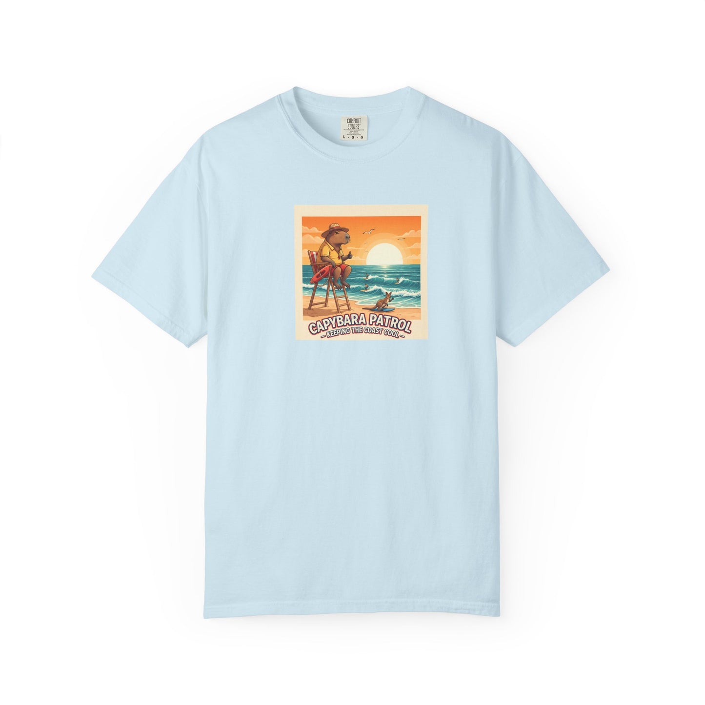 Capybara Patrol Sunset Surfing Capybara T-Shirt | Retro Beach Vibes