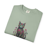 Floral Cat Illustration T-Shirt | Botanical Kitty Tee