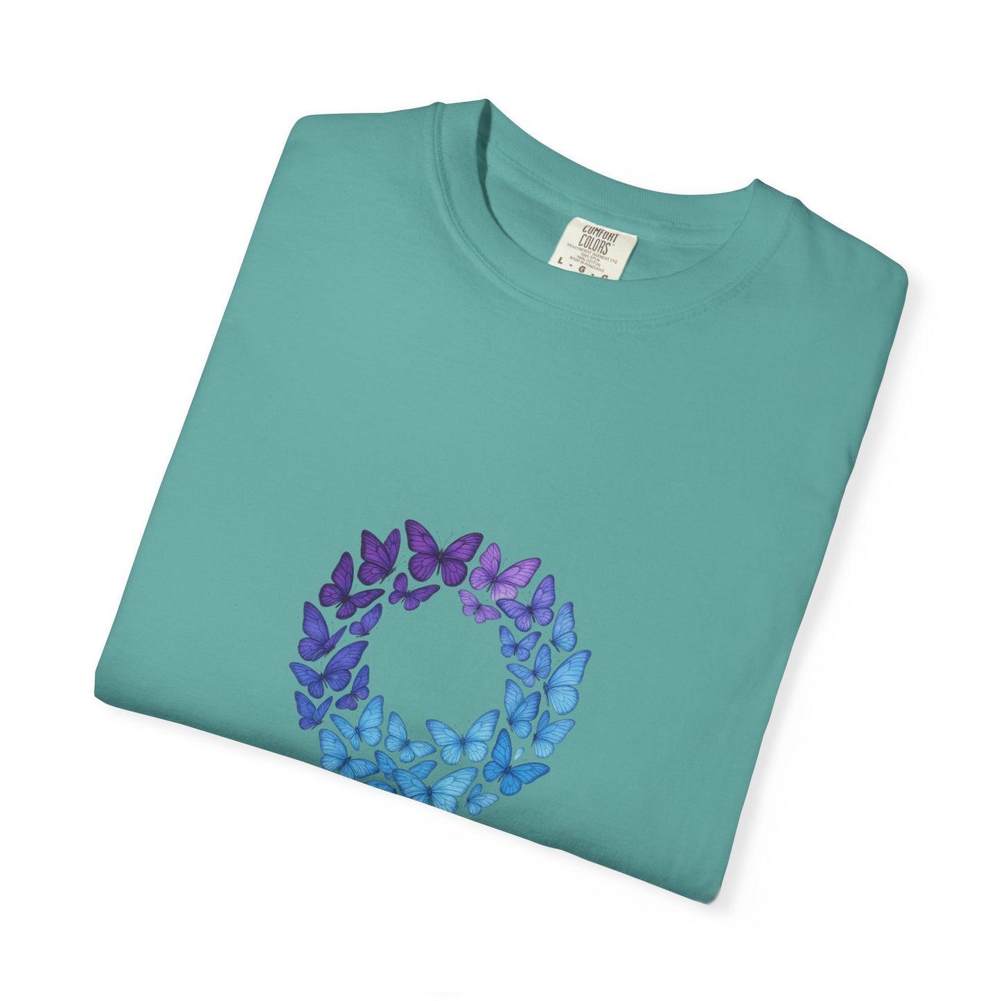 Blue Purple Butterfly Wreath T-shirt | Floral Circle Tee