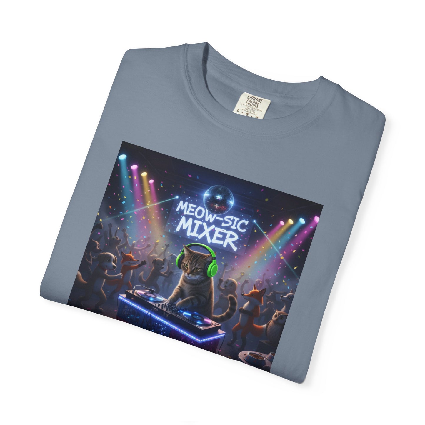 Melodic Mixer DJ Cat T-shirt | Neon Retro Music Party