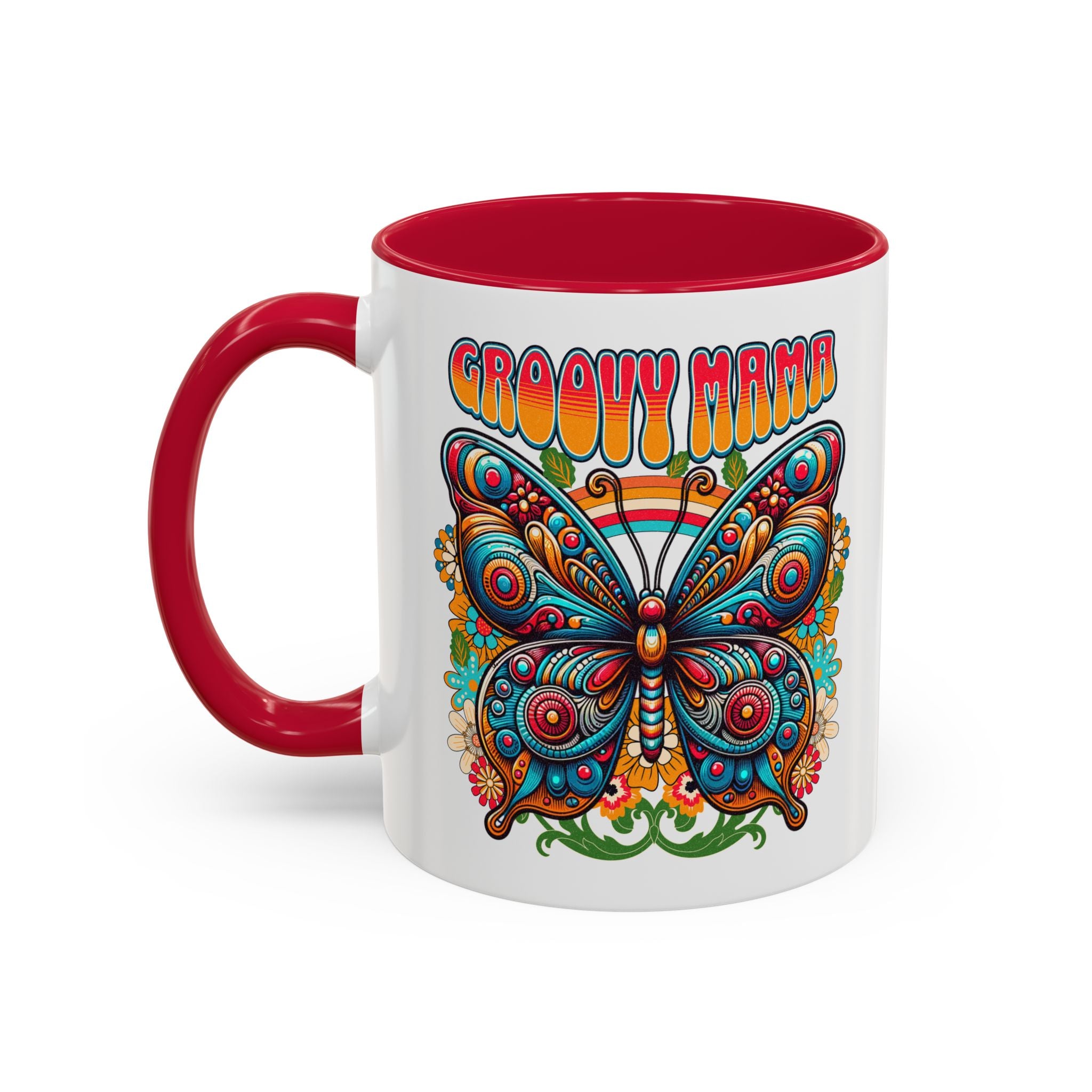 Groovy Mama Butterfly Mug | Retro Psychedelic Floral Design