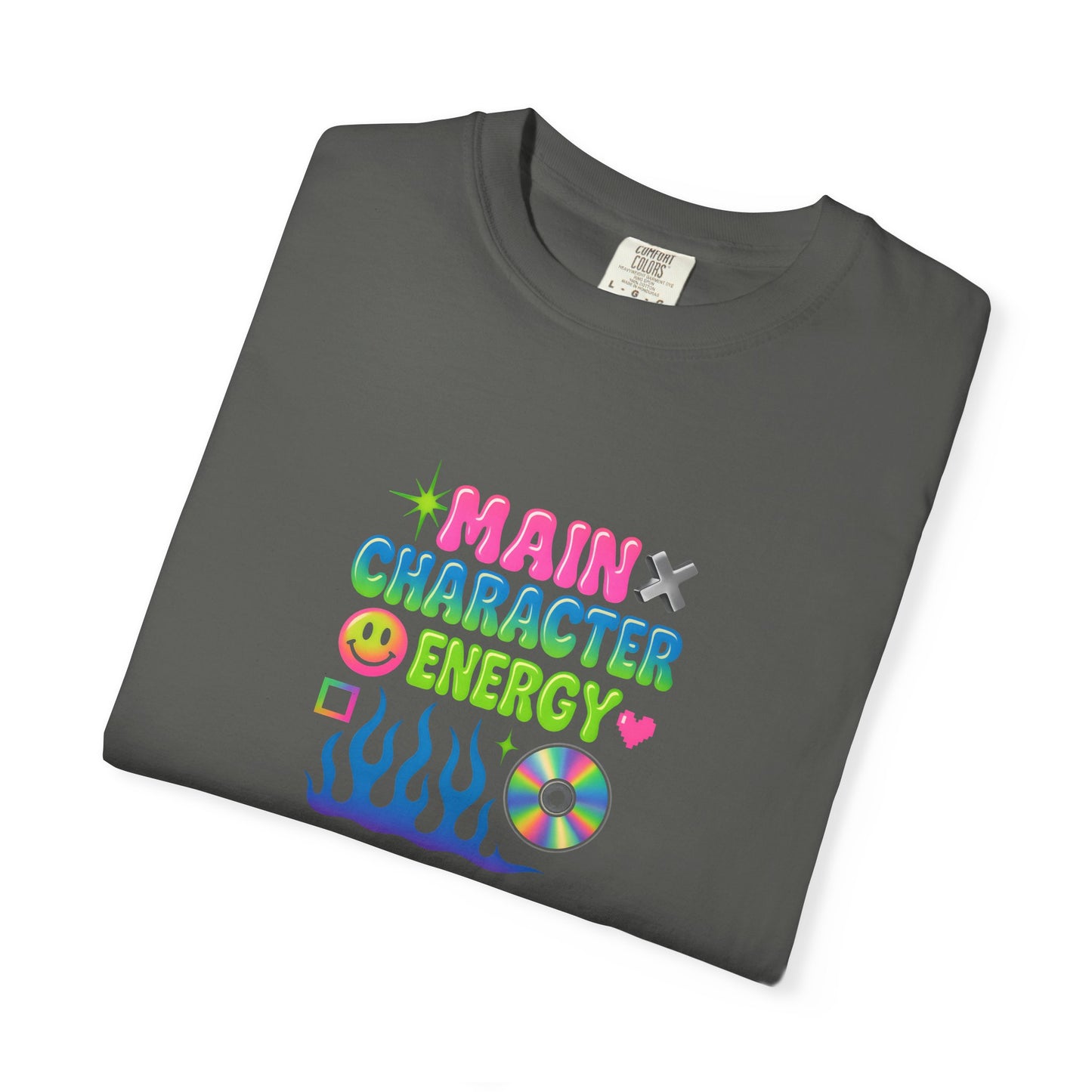 Main Character Energy T-shirt | Colorful Flame, Smiley Icons