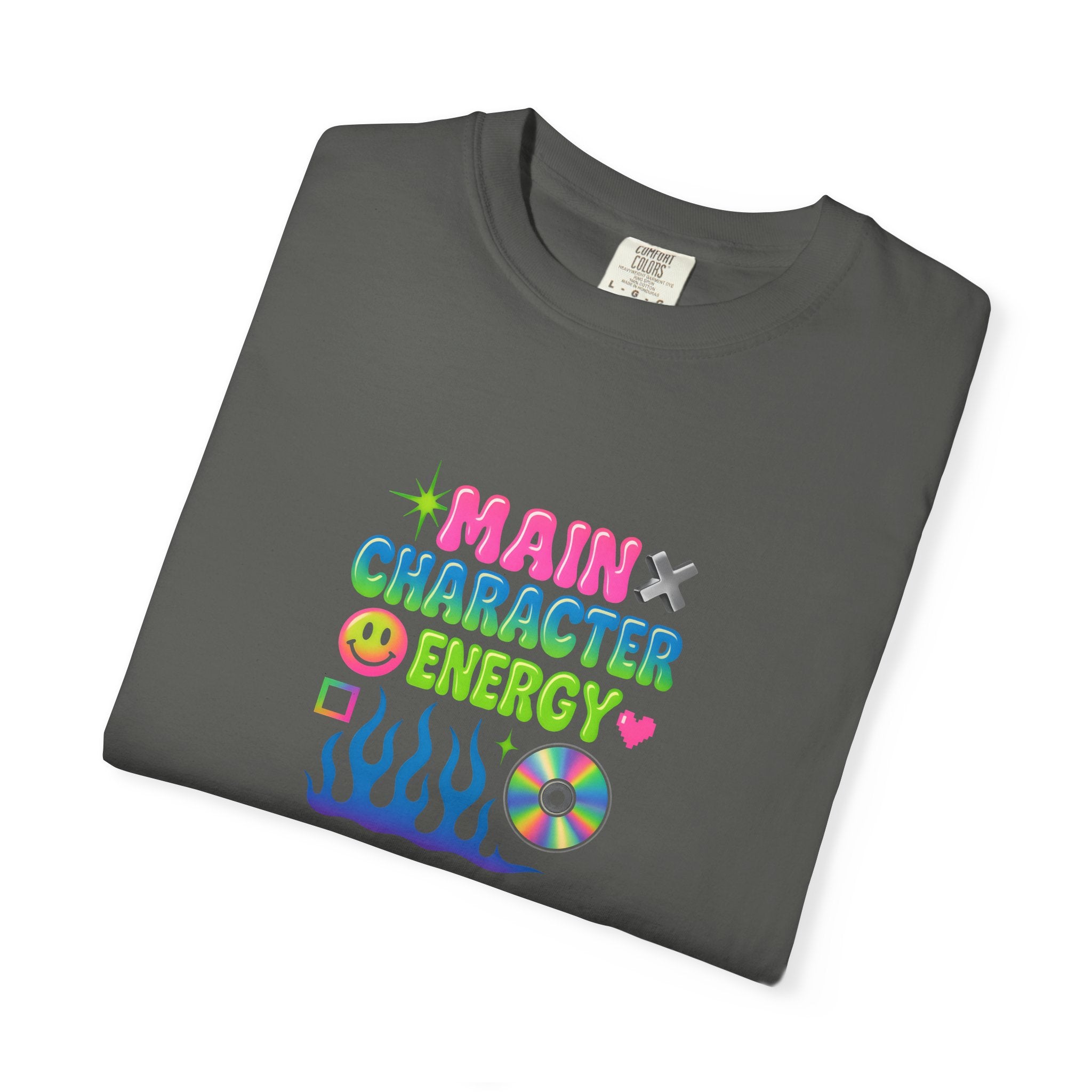 Main Character Energy T-shirt | Colorful Flame, Smiley Icons