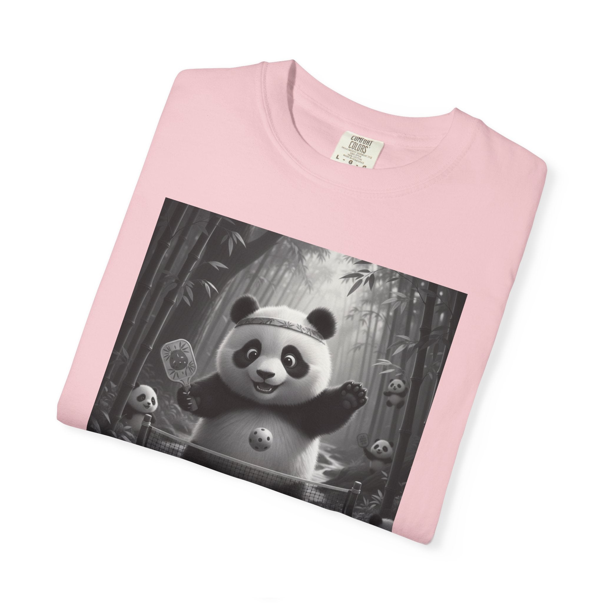 Panda Pickleball Bamboo Forest T-Shirt | Monochrome Kawaii Sports Decor