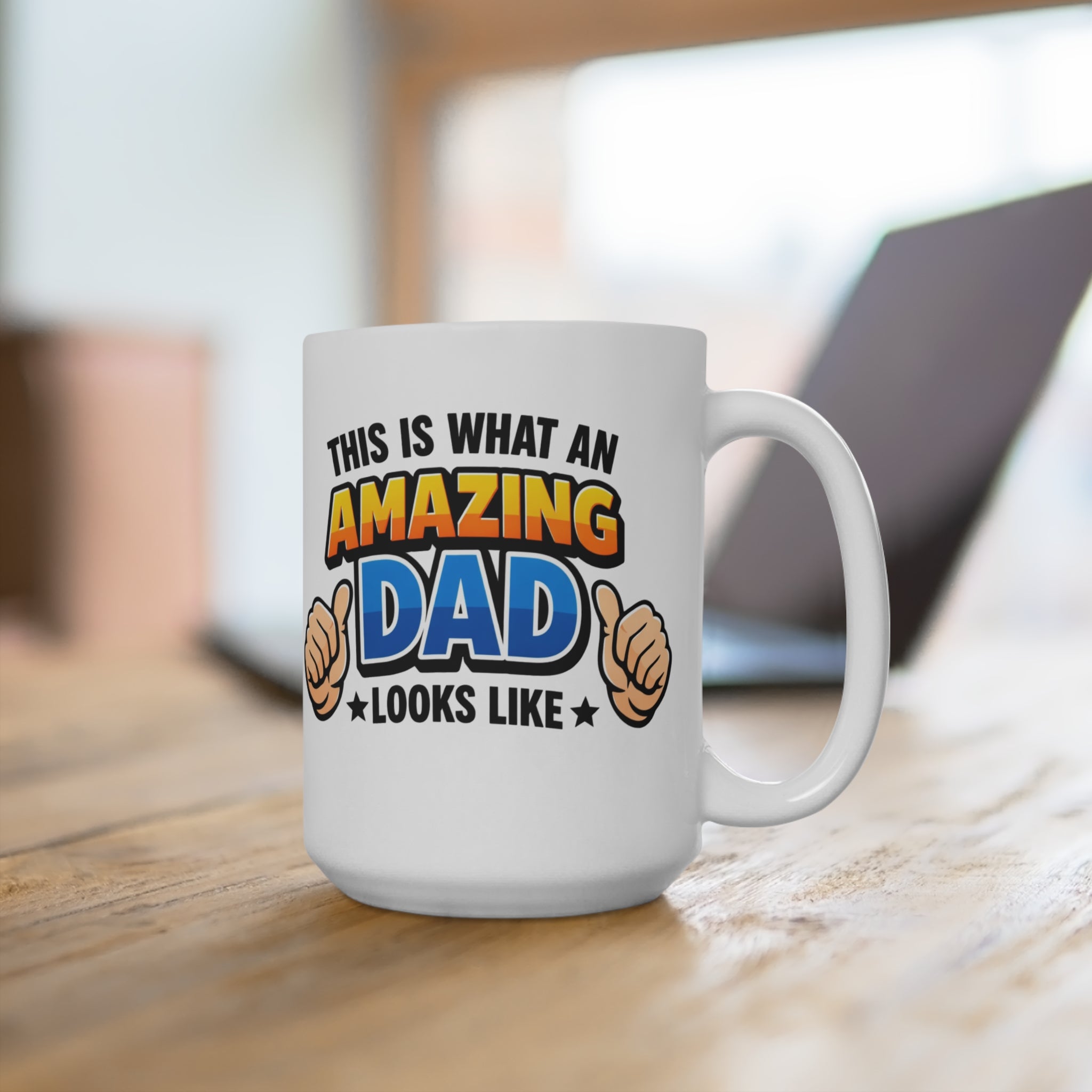 Amazing Dad thumbs pointing Mug | 'This Is What An Amazing Dad Looks Like' 15oz