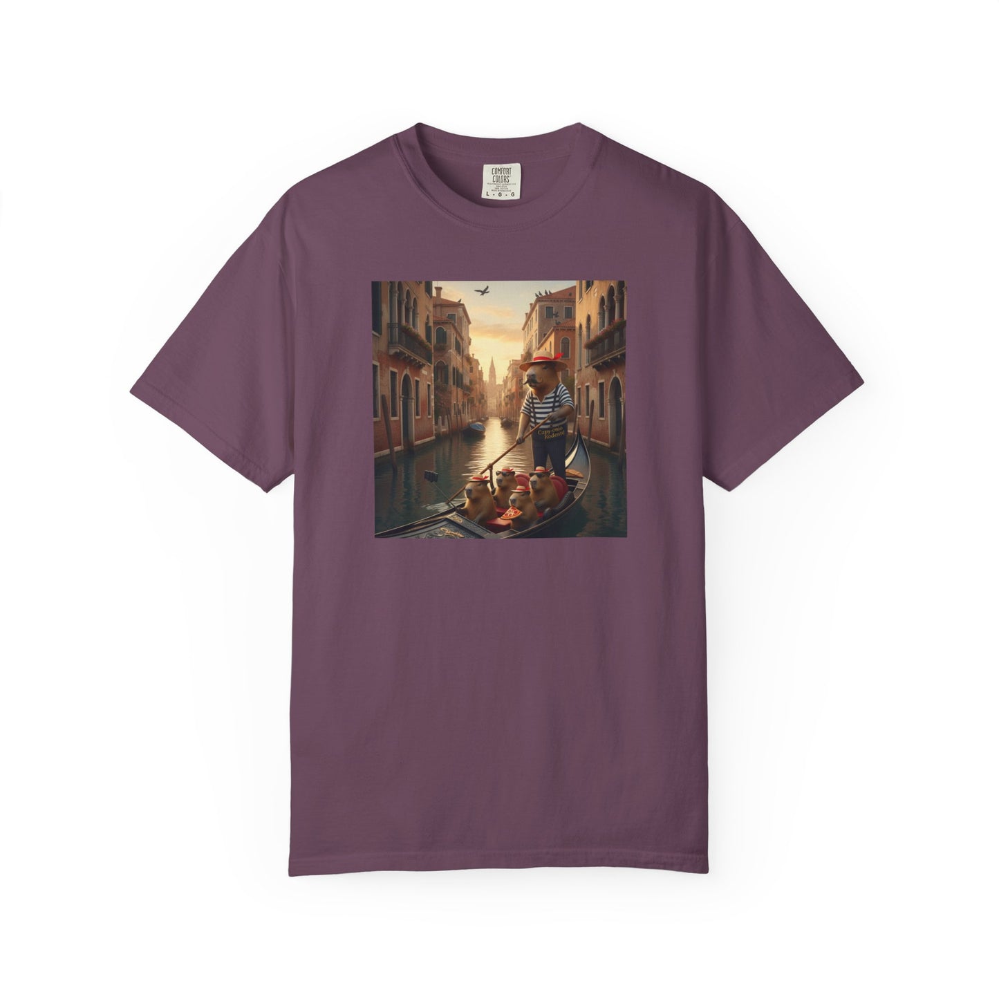 Capybara Venice Gondola Sunset T-shirt | Scenic Canal Travel Art