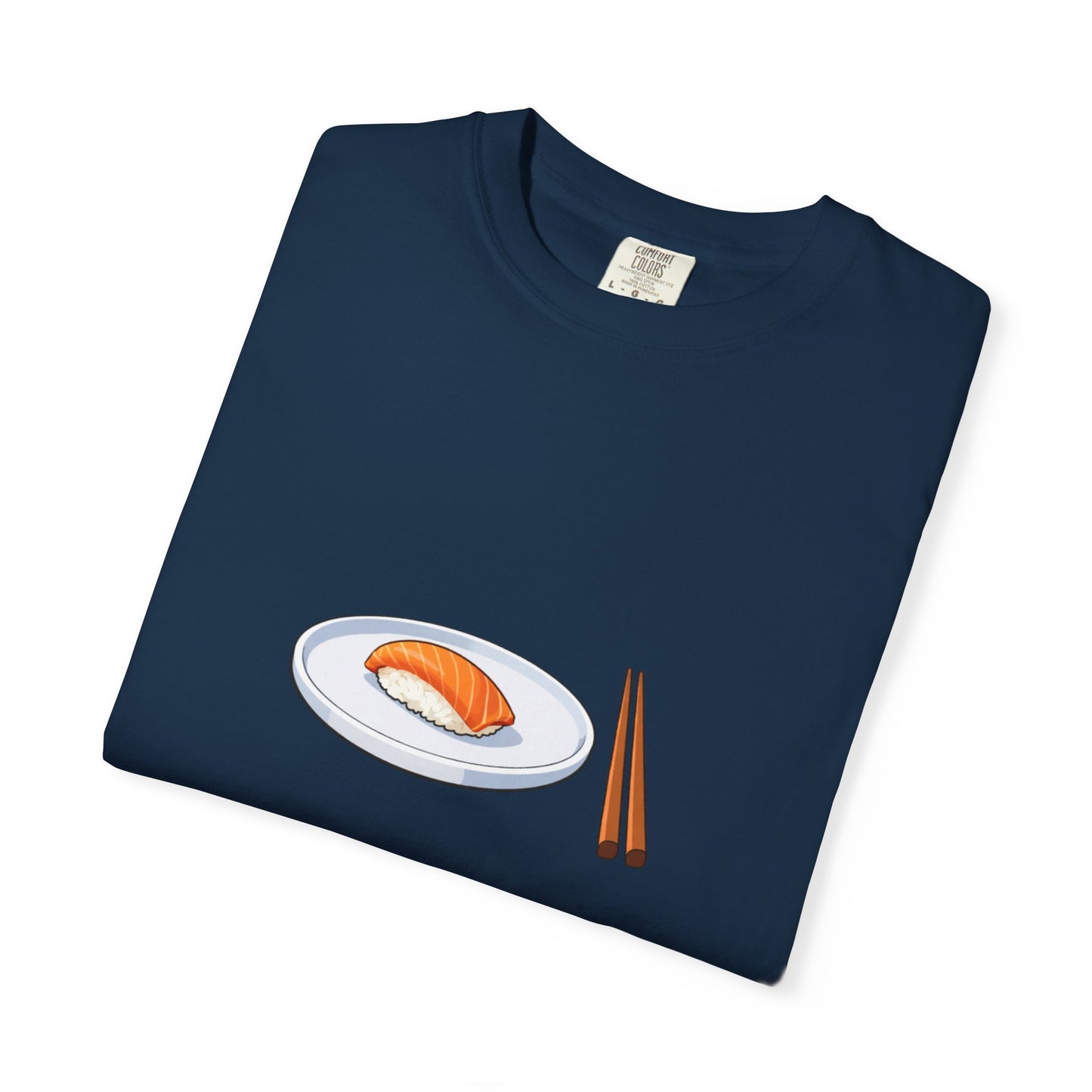 Salmon Nigiri Sushi plate with chopsticks T-shirt | sushi tee