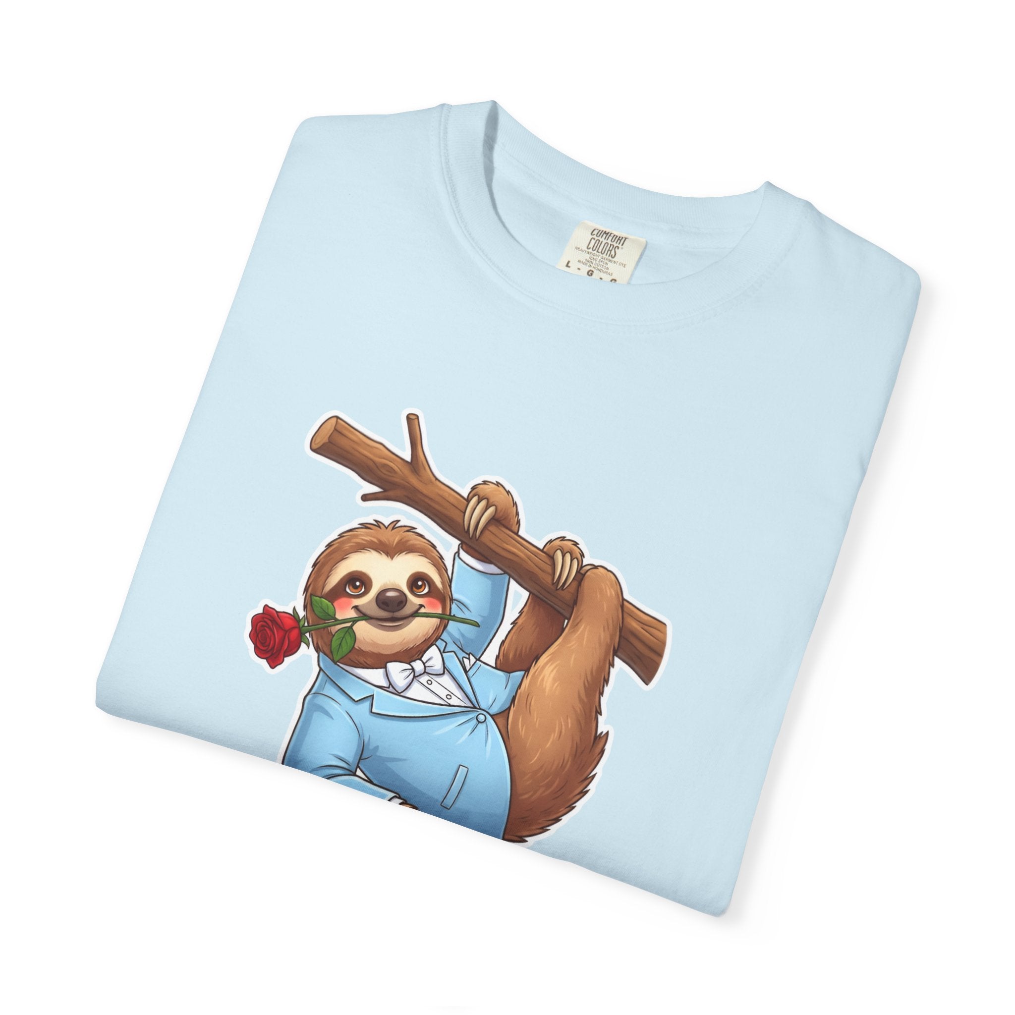 Sloth with Rose on Branch T-shirt | Cute Relaxed Animal Tee