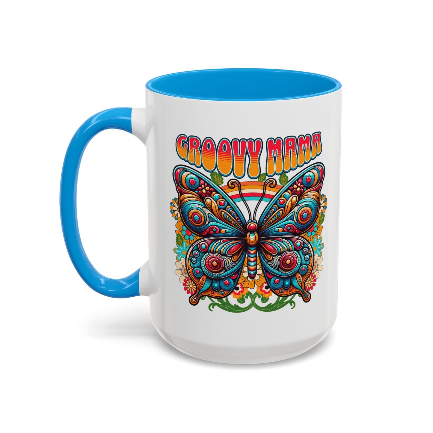 Groovy Mama Butterfly Mug | Retro Psychedelic Floral Design