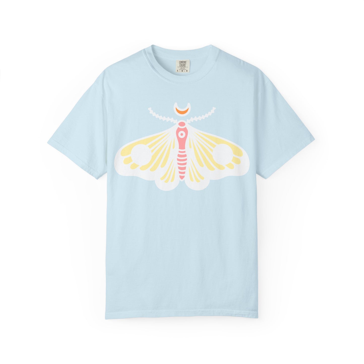 Celestial Moth T-shirt | Pink Yellow Moth with Crescent Moon