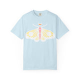 Celestial Moth T-shirt | Pink Yellow Moth with Crescent Moon