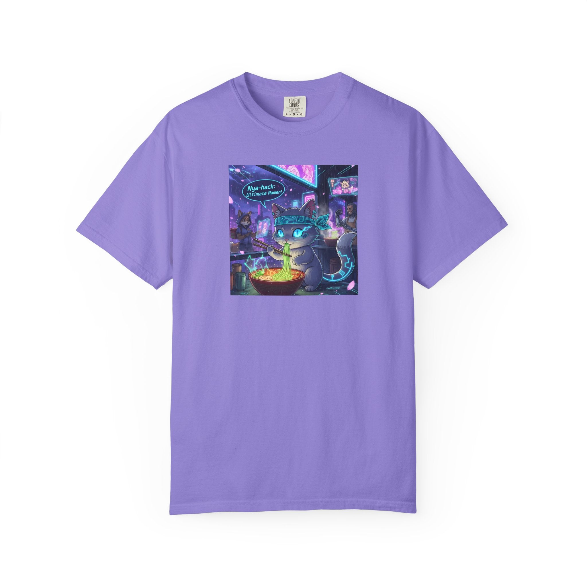 Cyberpunk Cat T-shirt | Neon Magic Potion Street Scene
