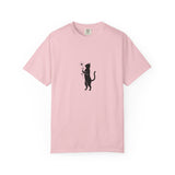 Black Cat Holding Flower T-Shirt | Minimal Cat Silhouette Tee