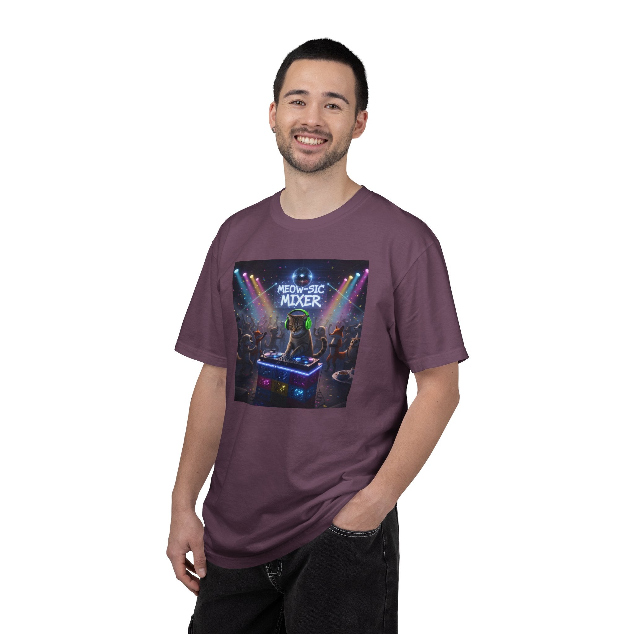 Melodic Mixer DJ Cat T-shirt | Neon Retro Music Party