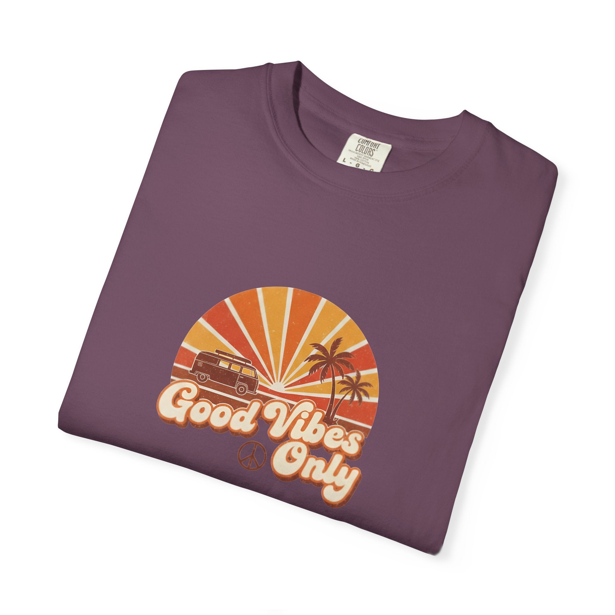 Good Vibes Only T-shirt | Retro Sunset Palm Peace Sign