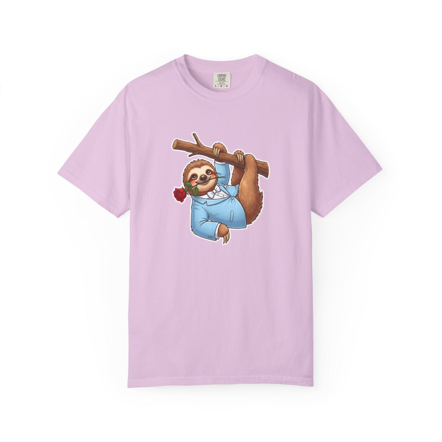 Sloth with Rose on Branch T-shirt | Cute Relaxed Animal Tee