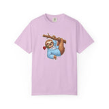 Sloth with Rose on Branch T-shirt | Cute Relaxed Animal Tee