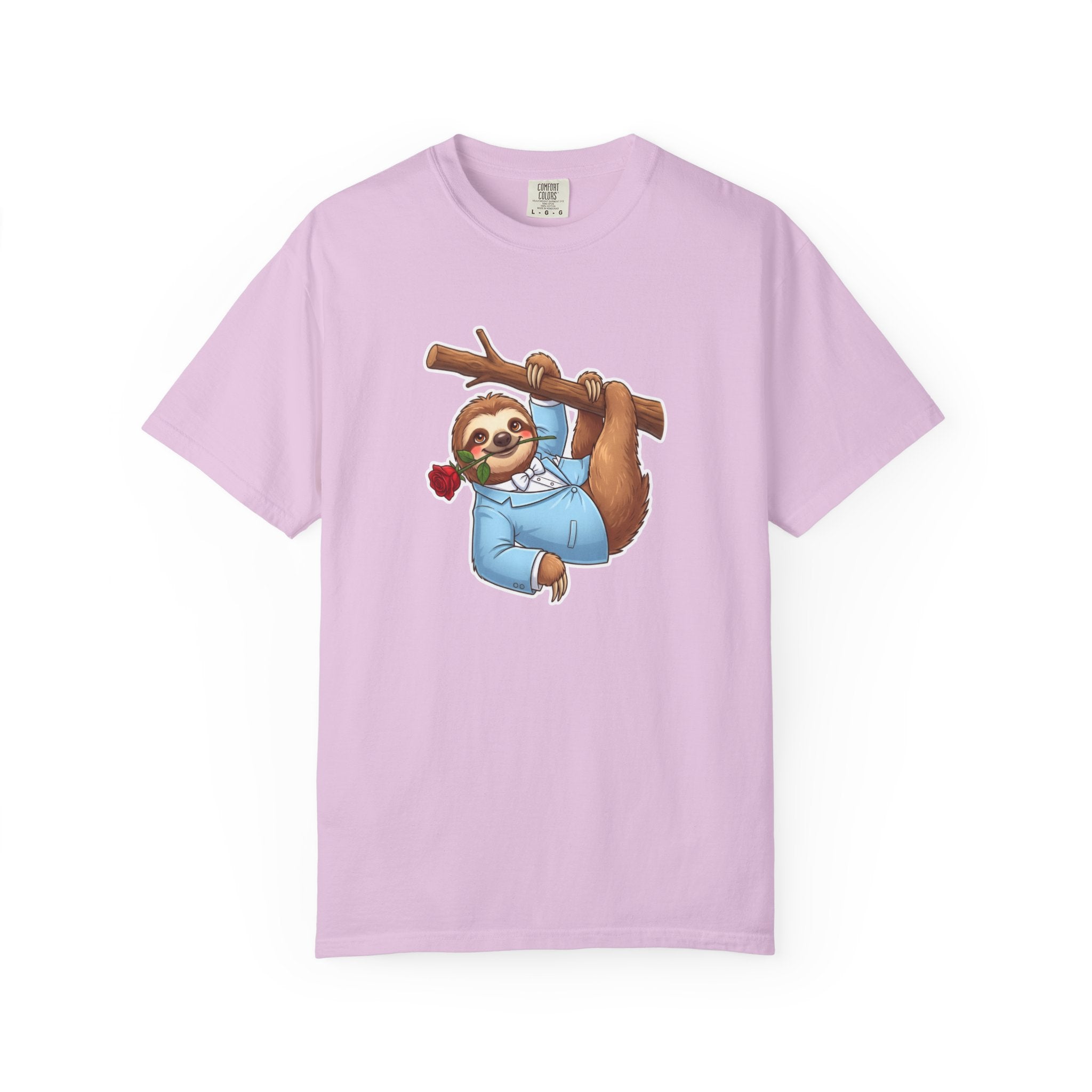 Sloth with Rose on Branch T-shirt | Cute Relaxed Animal Tee
