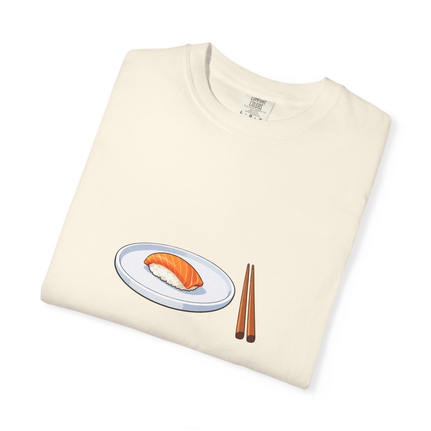 Salmon Nigiri Sushi plate with chopsticks T-shirt | sushi tee