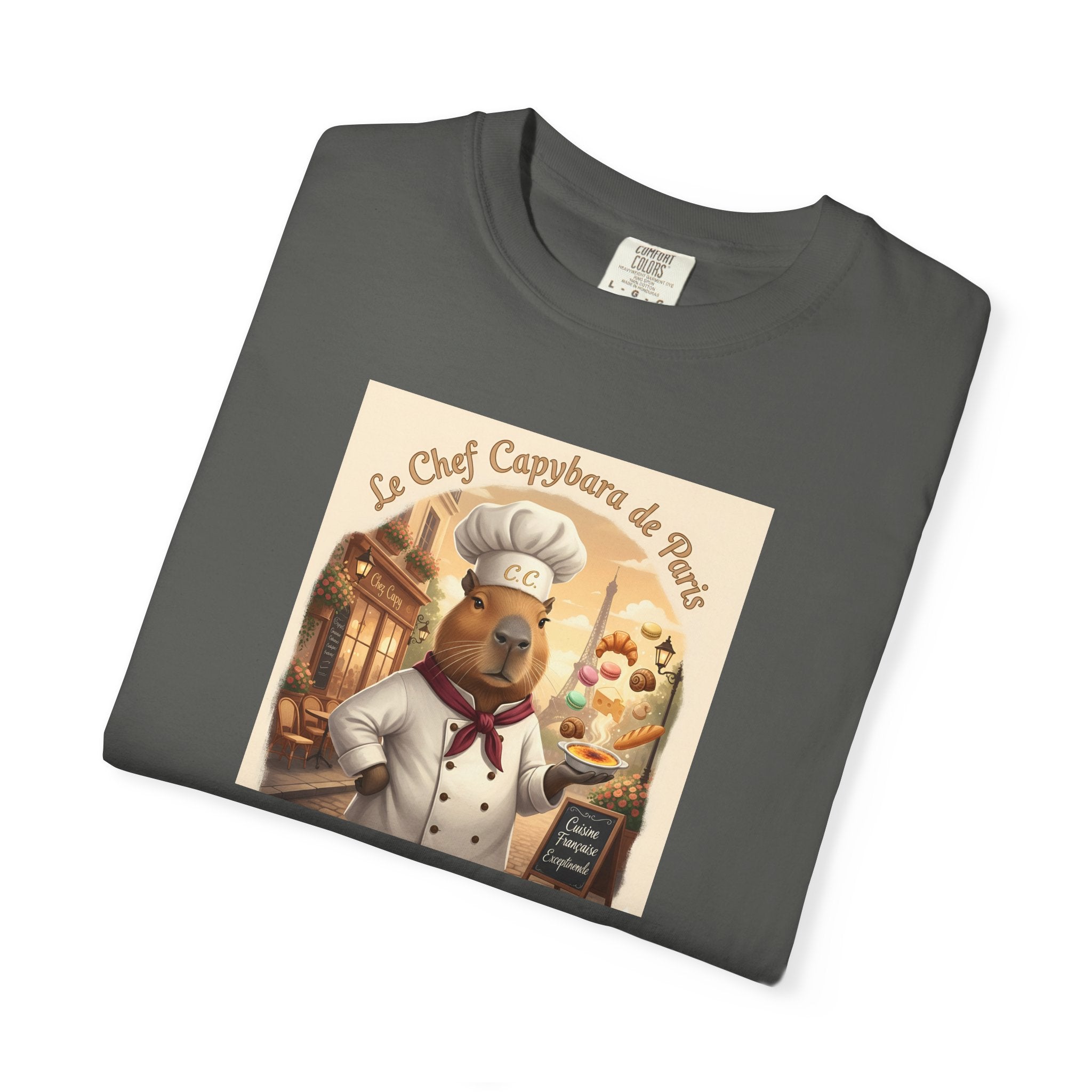 Vintage French Pâtissier Capybara Chef T-shirt | Bakery Illustration