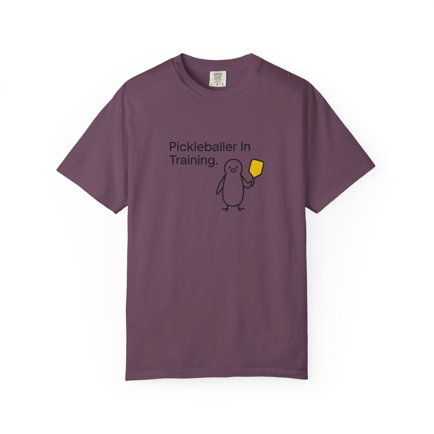 Pickleballer in Training T-Shirt | Cute Penguin Holding Paddle Design