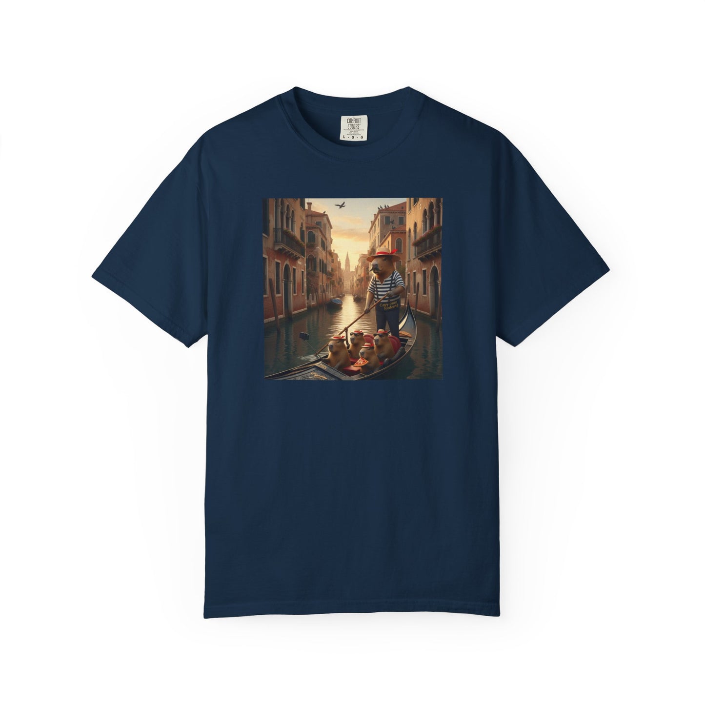 Capybara Venice Gondola Sunset T-shirt | Scenic Canal Travel Art