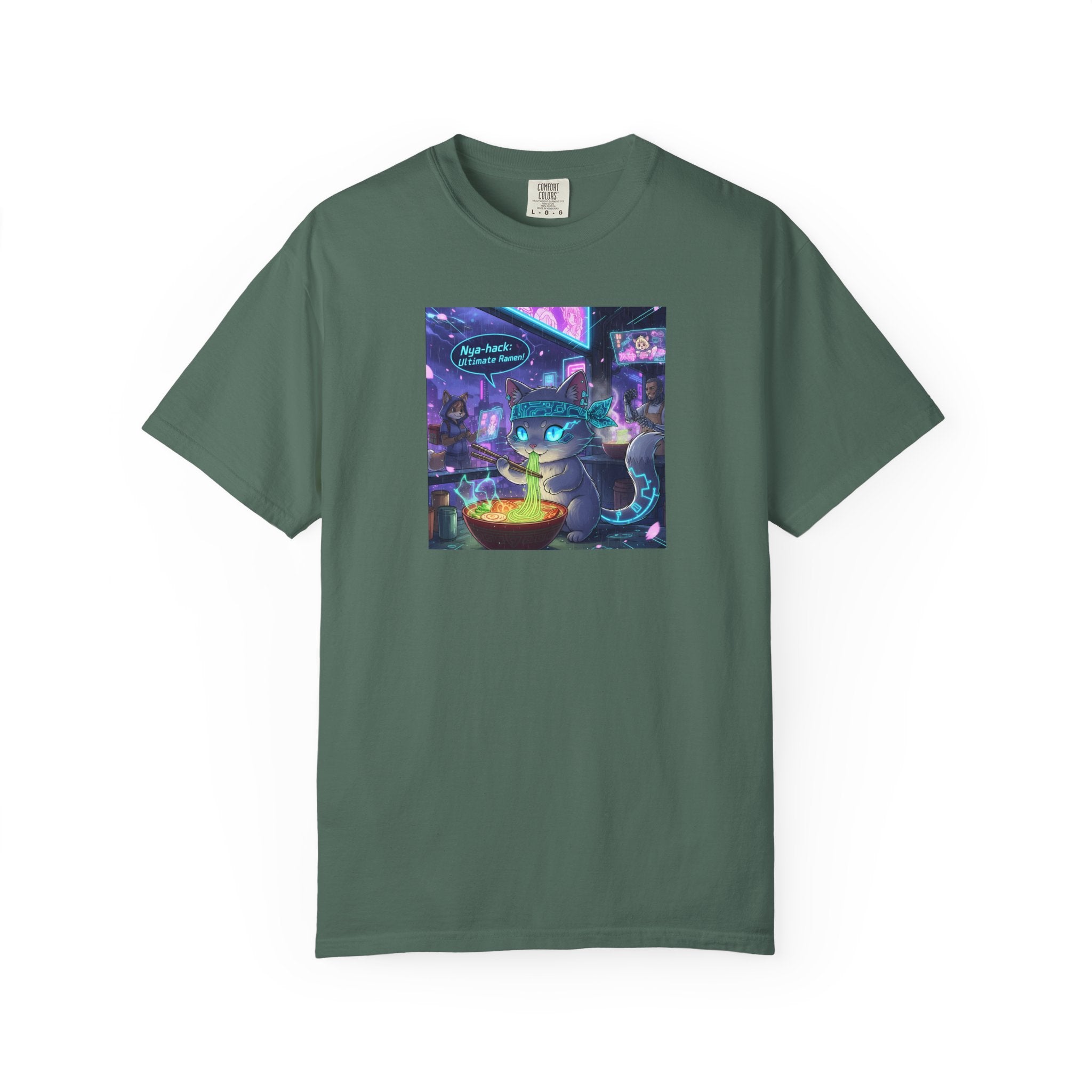 Cyberpunk Cat T-shirt | Neon Magic Potion Street Scene