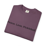 Peace. Love. Pickleball. T-Shirt | Minimalist Text Tennis Paddle Shirt
