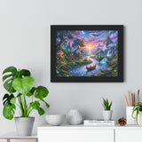 Celestial River Journey Digital Art Print - Whimsical Fantasy Landscape with Floating Castle, Glowing Forest