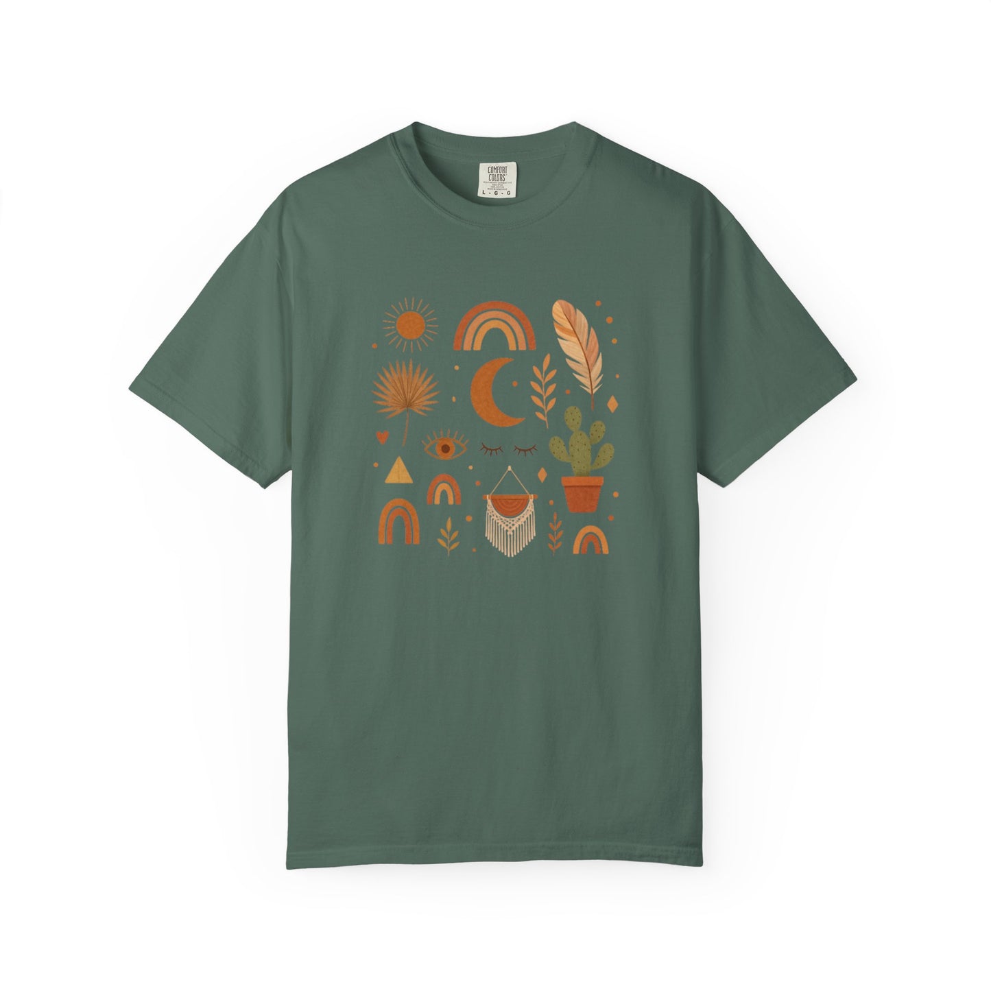 Boho Icons Mosaic T-Shirt | Crescent Moon Cactus Rainbows