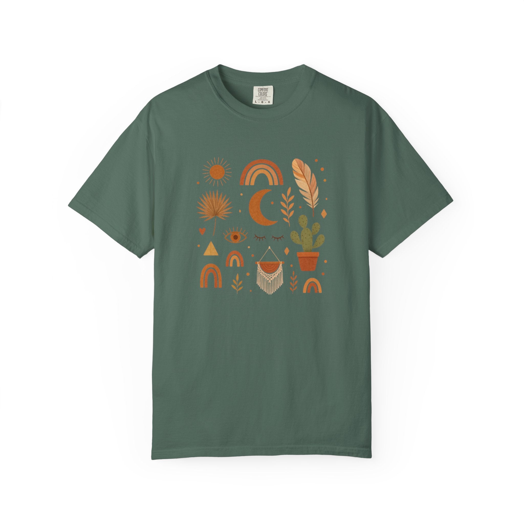 Boho Icons Mosaic T-Shirt | Crescent Moon Cactus Rainbows