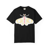 Celestial Moth T-shirt | Pink Yellow Moth with Crescent Moon