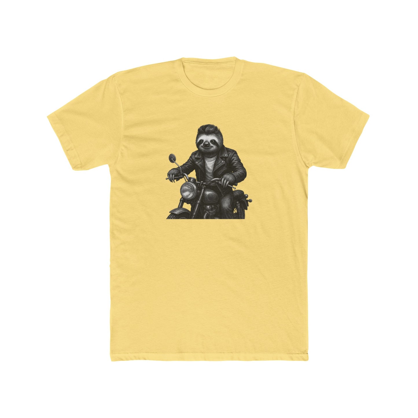 Biker Sloth Riding Motorcycle T-Shirt | Retro Monochrome Illustration