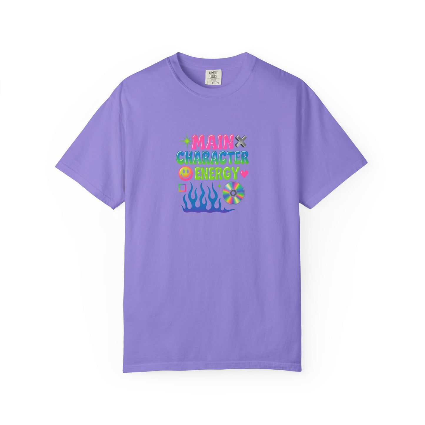 Main Character Energy T-shirt | Colorful Flame, Smiley Icons