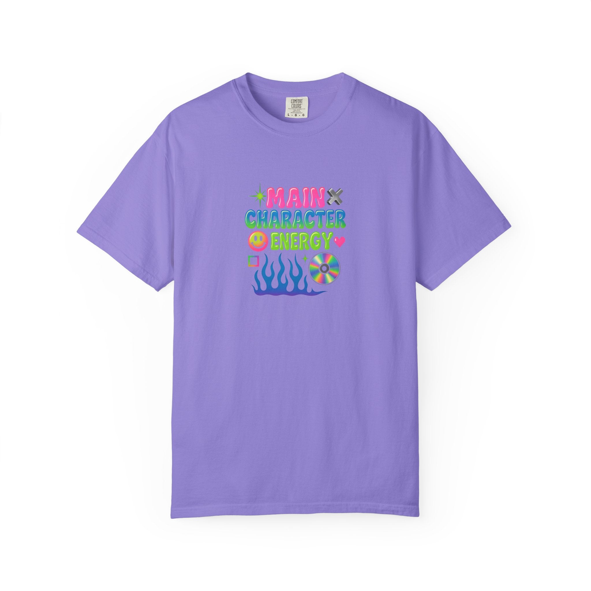 Main Character Energy T-shirt | Colorful Flame, Smiley Icons